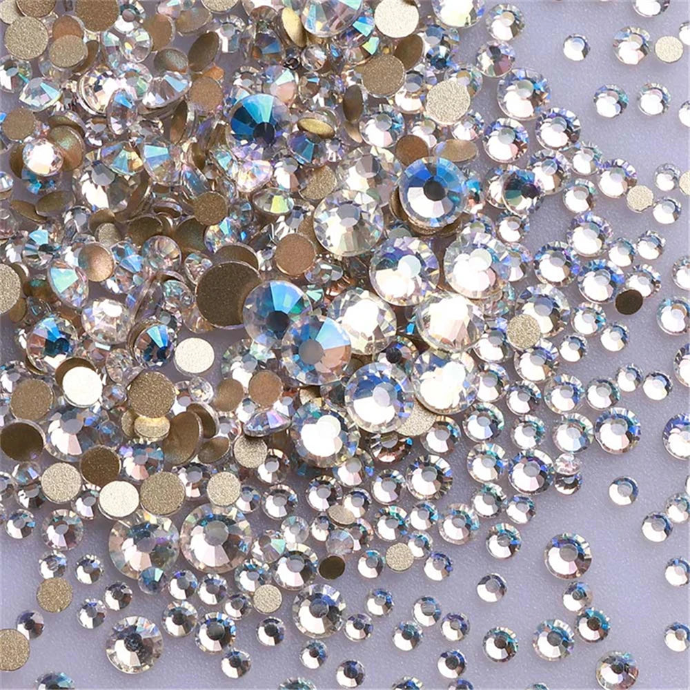 1440pcs Mix Size SS3-SS20 Glass Flat Back Rhinestone Glitter Blue Moonlight Diamond Non Hotfix Strass Rhinestones for Nail Art