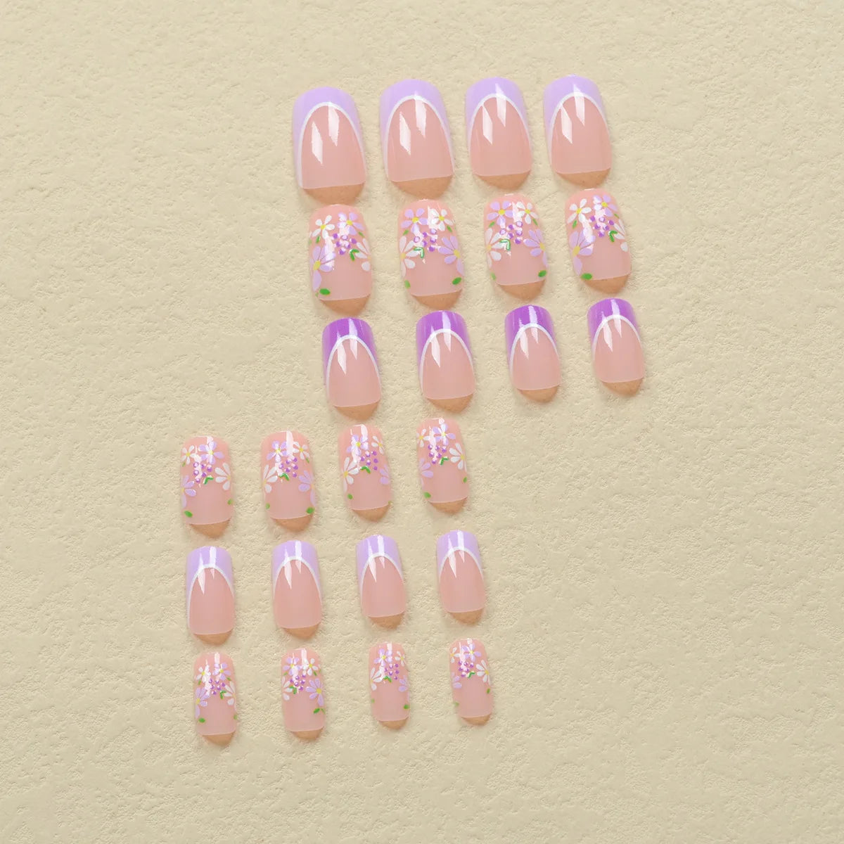 24pcs Press on Nails Detachable with white small flowers Fake Nails French Ballerina False Nails Full Cover Nail Tips