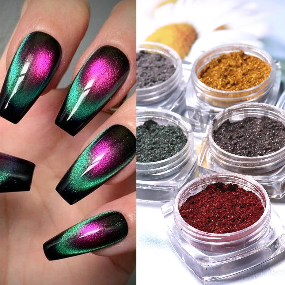 6 Colors Cat Eye Chrome Magnetic Nail Powder Pearl Fairy Pigment Reflective Effect Rubbing Dust DIY Charm Manicure Decor Flash