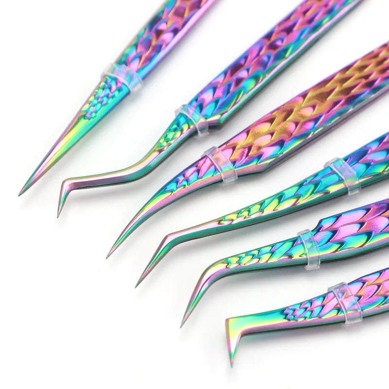 6PCS False Eyelash Tweezers Set For Fake Fan Lashes Extensions Planting Eyebrow Clip Eyelashes Tongs Makeup Nail Tools Kit