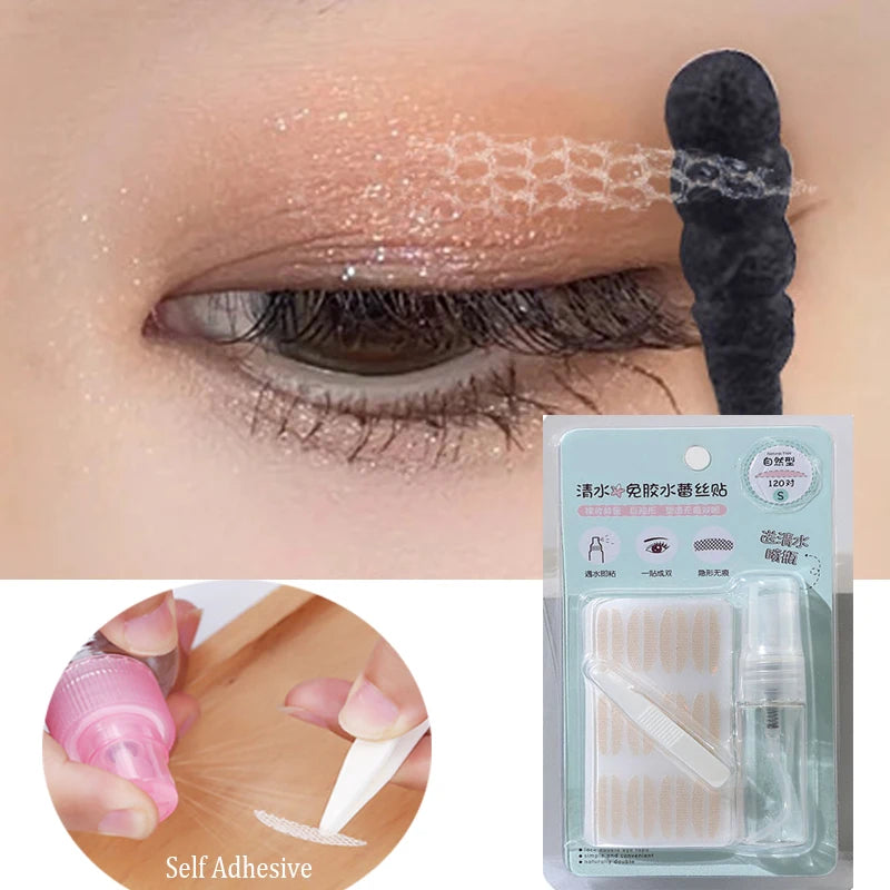 240pcs Invisible Double-fold Eyelid Sticker Natural Eye-Lift Mesh-Lace Transparent Invisible Self-adhesive Eyelid Tape Sticker