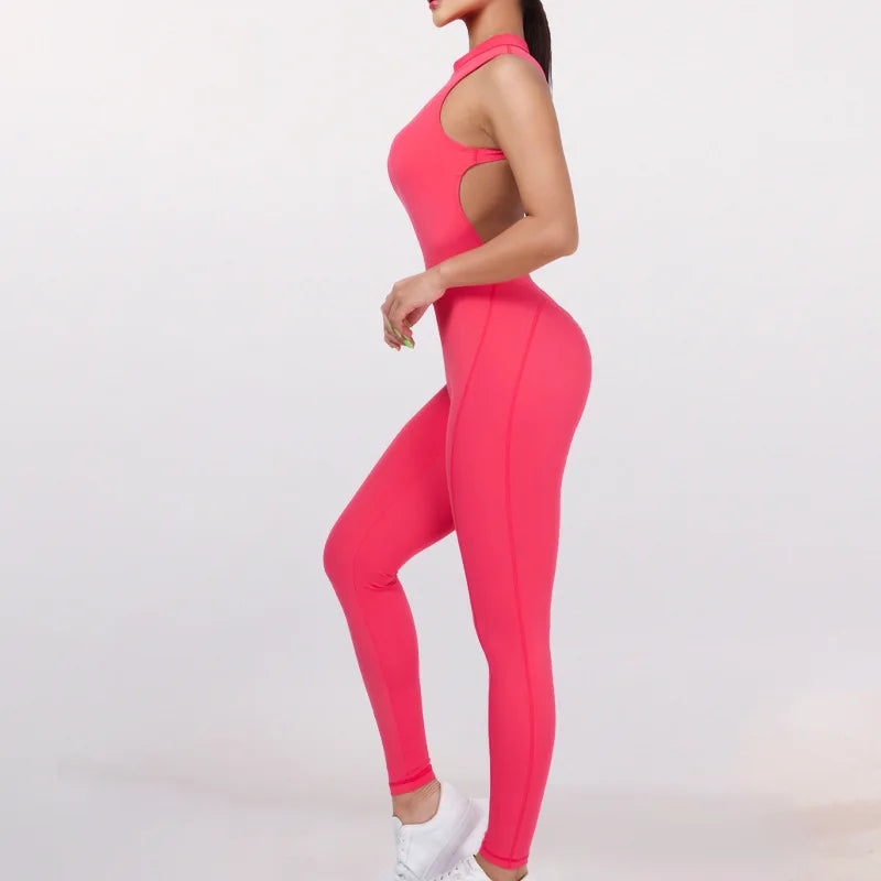 Women One-piece Back-V Sport Yoga Jumpsuit Workout Clothes for Women Sportwear Bodycon Outfit Fitness Gym Suit Workout Tracksuit