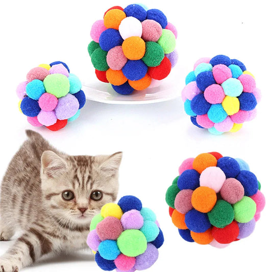 Cat Toys Cat Plush Ball Toy Pet Elastic Bell Ball Self Hi Ball Playing Cat Colorful  Woolen ball