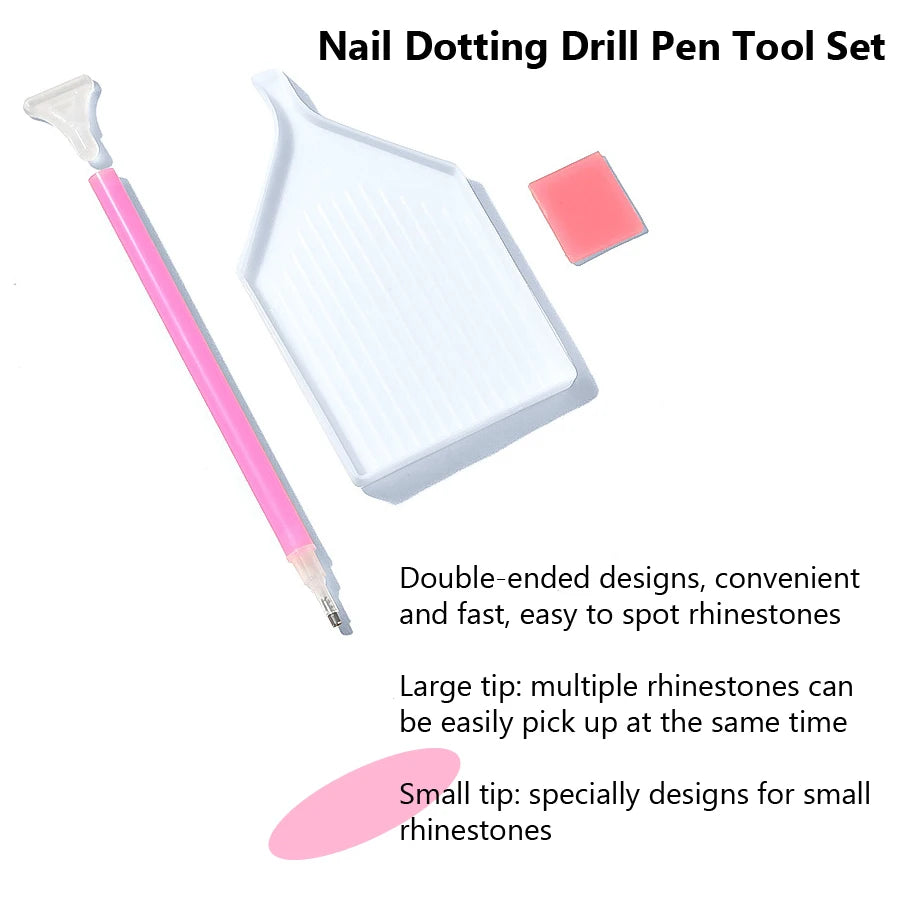 3Pcs Nail Art Rhinestones Pickers, Dotting Pen with Storage Tray Glue Clay for Diamonds Fashion Stones Picking Tools Set