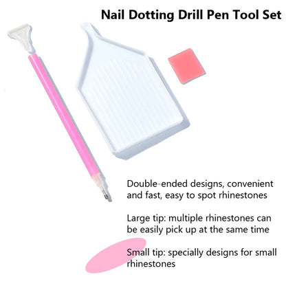 3Pcs Nail Art Rhinestones Pickers, Dotting Pen with Storage Tray Glue Clay for Diamonds Fashion Stones Picking Tools Set