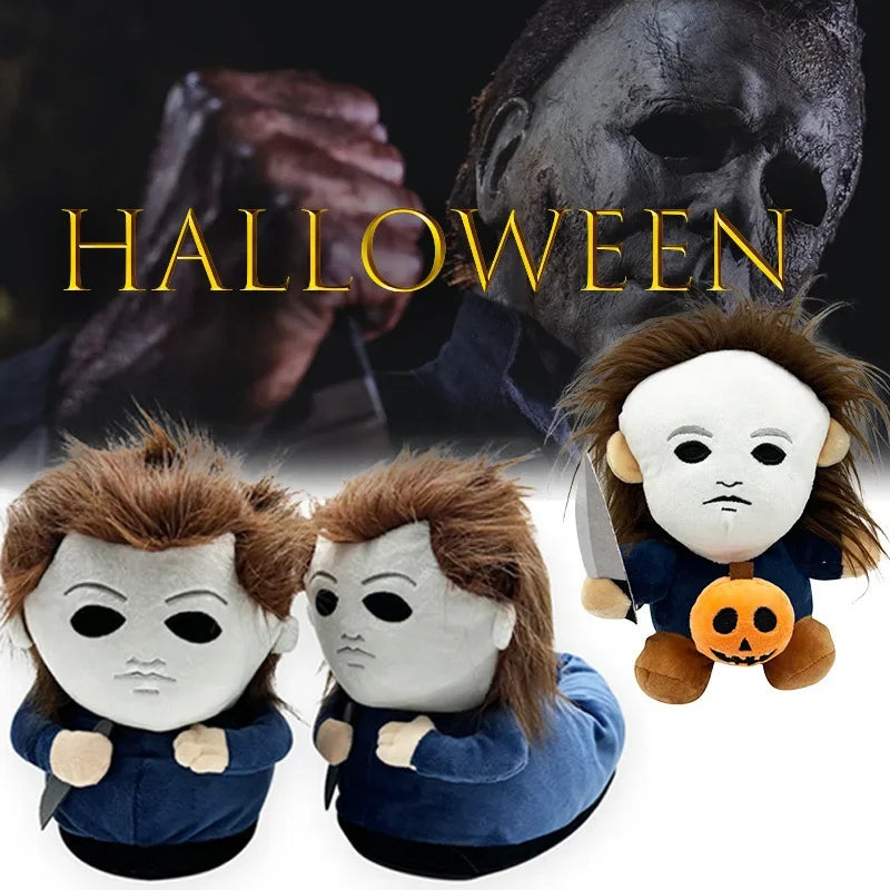 Michael Myers Plushie Doll Chucky Plush Halloween Demon King Animal Slippers Winter Warm Shoes Men Women's Indoor Kids Gifts