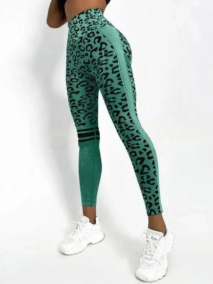 Women Leopard Seamless Yoga Pants High Waist Lifting Hip Honey Peach Hip Fitness Pants Yoga Suit Tight Running Sports Pants