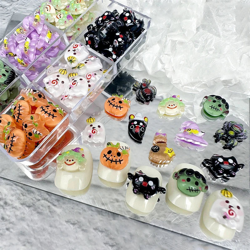 20pcs 3D Cartoon Resin Angel Ghost Tombstone Nail Art Charms Funny Pumpkin Monster Halloween Series Festival Nail Decoration DIY