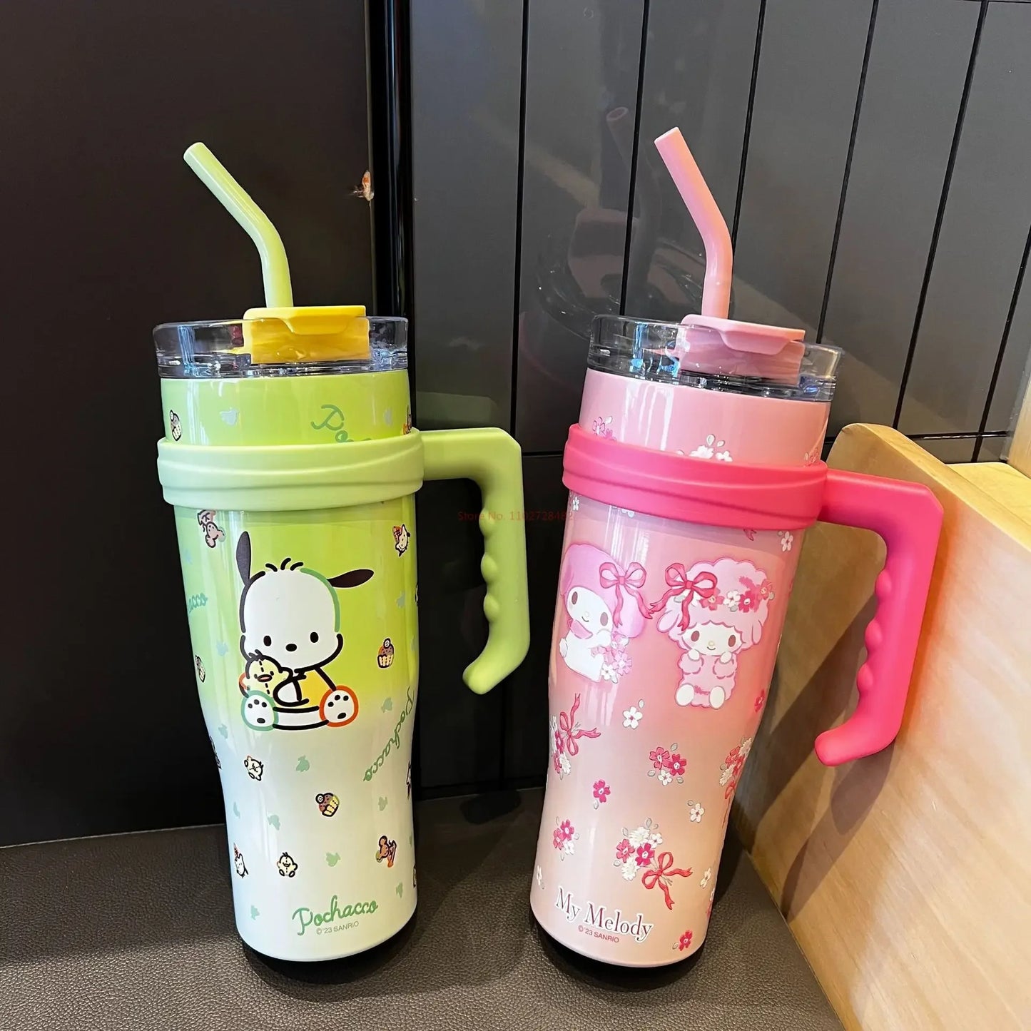 1200ml Sanrio Thermos Bottle Cute Hello Kitty Kuromi Cinnamoroll Melody Cartoon Large Capacity Straw Stainless Steel Bottle Gift