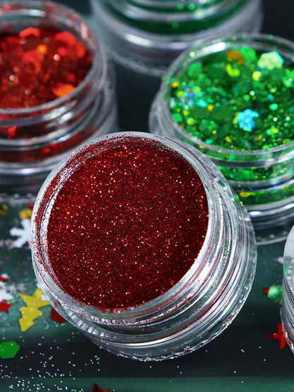 6pcs/set Christmas White Sequins Nail Art Glitter Powder Mermaid Dust Small Flakes Decorations For DIY Nails Glitters