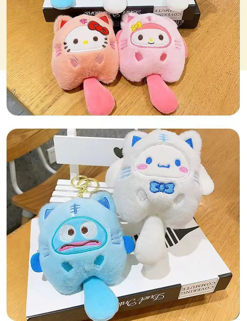 Sanrio Kuromi Cinnamoroll Cross-dressing Cat Doll Keychain My Melody Anime Cartoon Backpack Cute Pendant Children Plush Toys