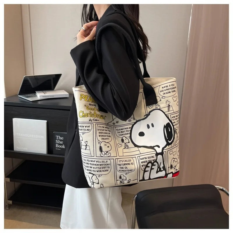 Canvas Bag Women High Capacity Bag Fashion Cartoon Snoopy Handbag Versatile One Shoulder Tote Bag Christmas Present for Girls