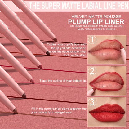 6Pcs/Set Nude Series Lip Liner Pencil Lipstick Set Brown Red Contour Tint Lasting High Pigment Non-stick Cup Matte Lips Makeup