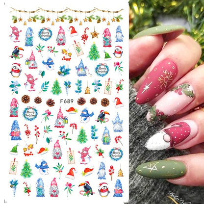 Cute New Year Cartoon Nail Design Elk Santa Claus Gnome Christmas Sliders Snowflake Xmas Adhesive Stickers Decals 2023 LAF890