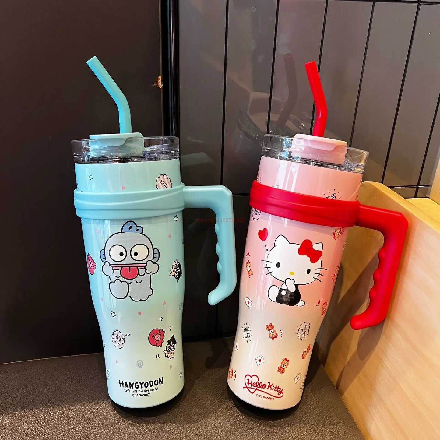 1200ml Sanrio Thermos Bottle Cute Hello Kitty Kuromi Cinnamoroll Melody Cartoon Large Capacity Straw Stainless Steel Bottle Gift