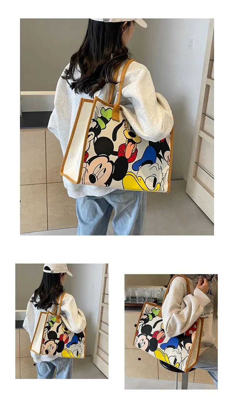 Disney Mickey Cartoon Cute Canvas Shoulder Bag Large Capacity Tote Bag Women's Fashion Mummy Bag Leisure Travel