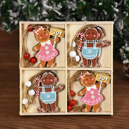 Christmas Wooden Pendants Gingerbread Man Gnomes Xmas Tree Hanging Oranment 2024 Noel Navidad Decorations for Home New Year Gift