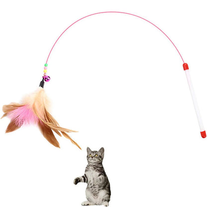 1pc Pet Teaser Cat Toy Steel Wire Feather Interactive Cat Stick Training,Kitten Wand Toys with Beads Bells