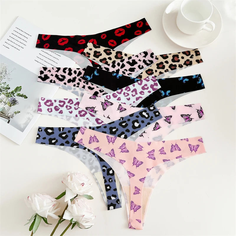 FINETOO 4Pcs Ultra Soft Underwear For Women Sexy Graphic Print Seamless Thongs Female Stretch Leopard G Strings Comfort Lingerie