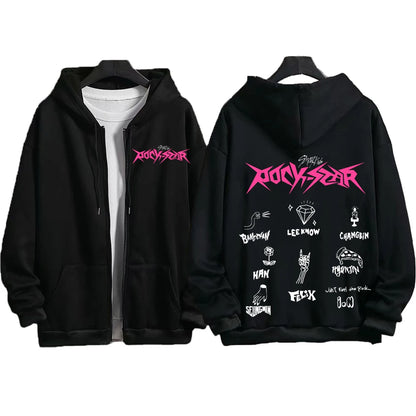 ROCK-STAR 2024 Hot Stray Kids Zipper Hoodie StrayKids Hoodies Trendy Sweatshirts Winter Plus Size Warm Woman Zip-up Jacket Coats