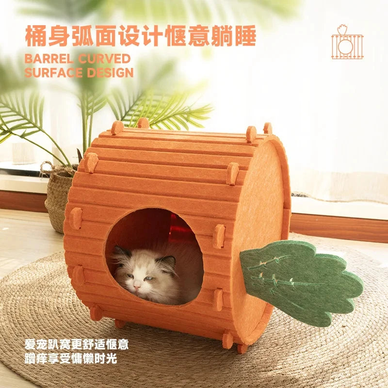 Pet cat nest carrot felt semi-enclosed cat house Kitten climbing double-layered removable Pet Cats portable storage For Gifts