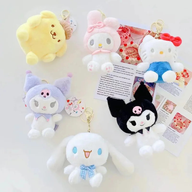 13CM Sanrio My Melody Cinnamoroll Kuromi Hello Kitty Purin Plush Anime Kawaii Plushie KeyChain Bag Decoration Doll Kids Gift Toy