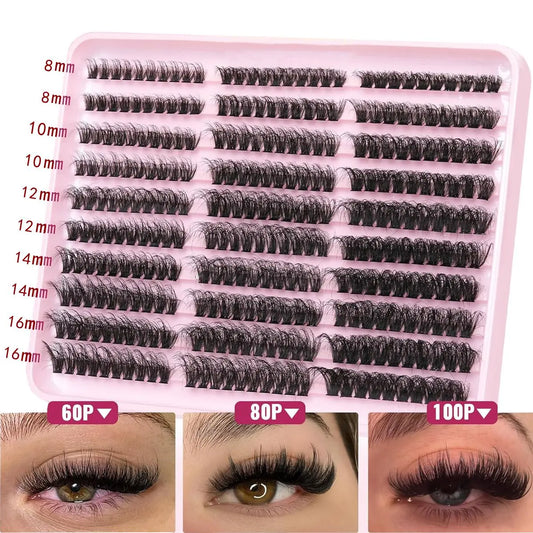 290/300Pcs 5D Fluffy Thick Eyelash Clusters D/DD Curl Wispy Individual Lashes 60+80+100 Mix Eyelash Extensions False Eyelashes