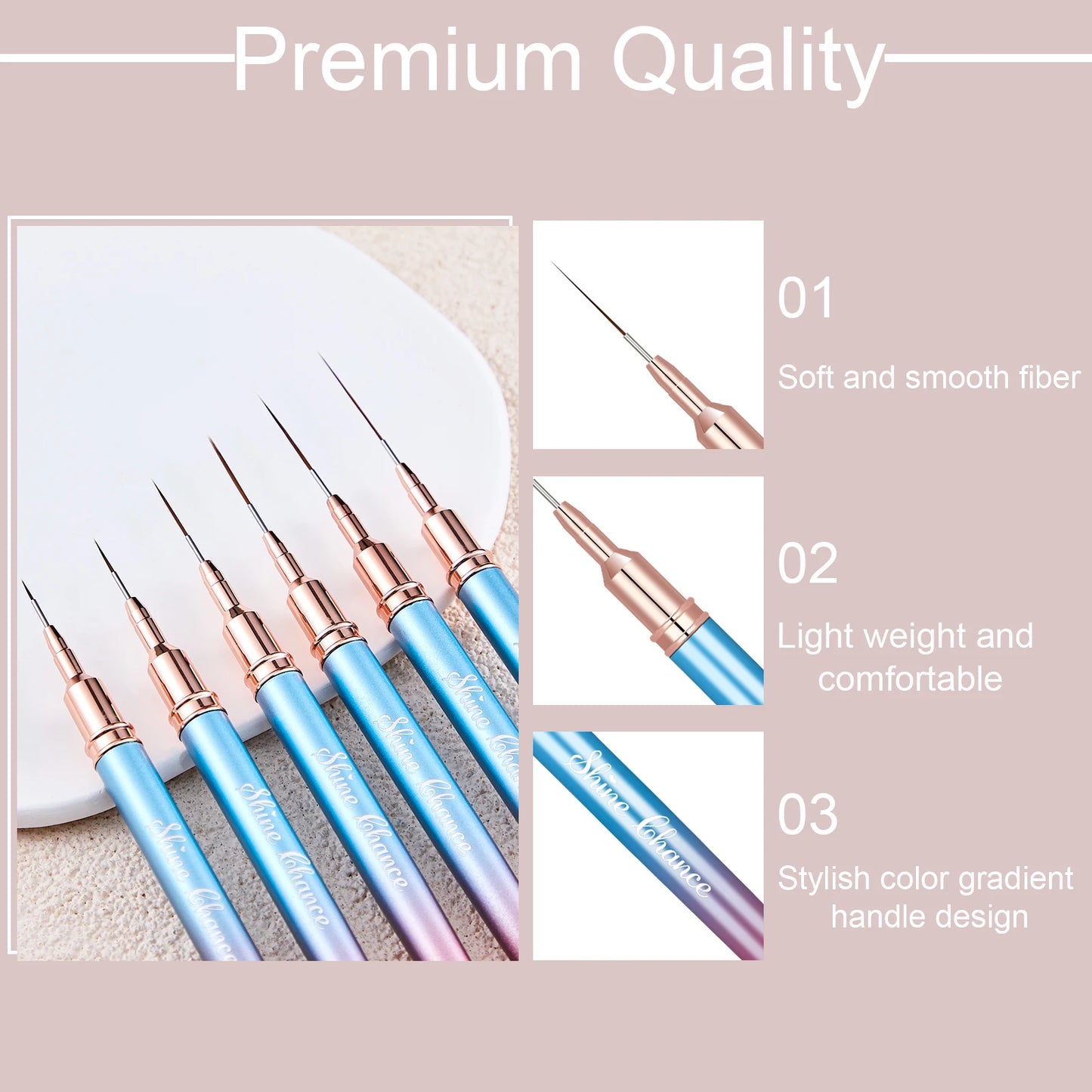 6Pcs Transparent French Stripe Liner Kolinsky Brush 3D Tips Manicure Ultra-thin Line Drawing Pen Brushes Painting Nail Art Tools