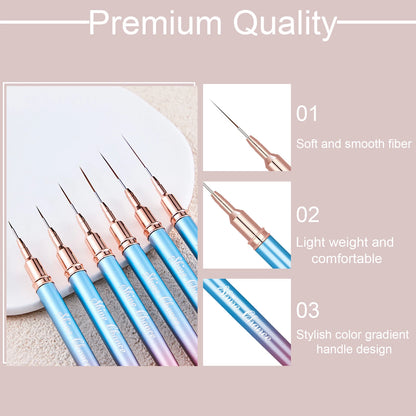 6Pcs Transparent French Stripe Liner Kolinsky Brush 3D Tips Manicure Ultra-thin Line Drawing Pen Brushes Painting Nail Art Tools