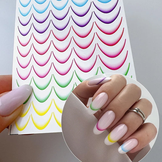 1pc Neon Colorful French Line Tips Nail Sticker Gradient Stripe Lines Transfer Stickers Bend Lines Nail Art