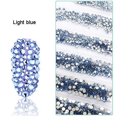 1728 Pcs/bag SS4-SS12 6-Sizes Mixed Round Nail Drill Adhesive Flat-bottomed Crystal Glass Mobile Phone Case Iron Diamond Mater