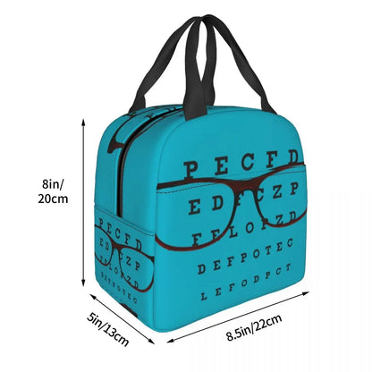 Funny Glasses With Eye Test Chart Resuable Lunch Boxes Women Multifunction Optician Optometrist Thermal Cooler Food Lunch Bag