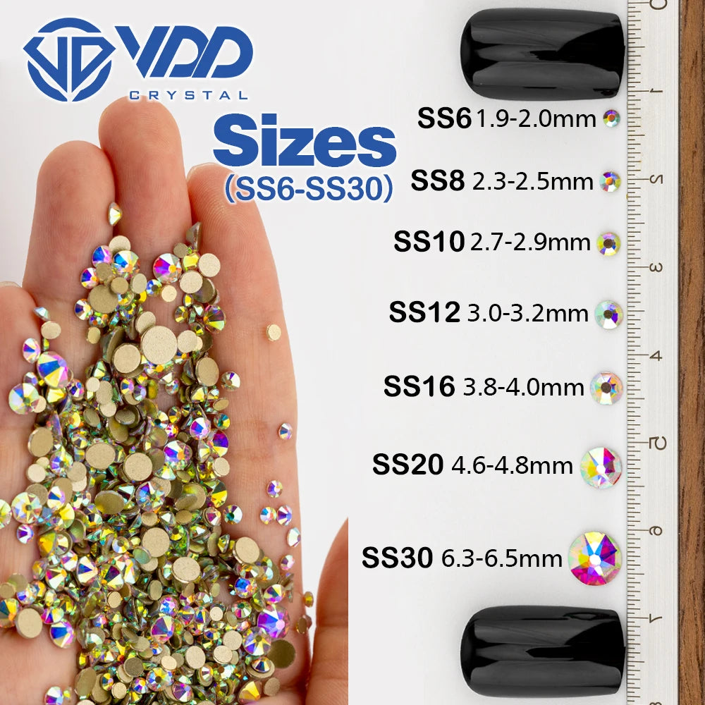 VDD Mix Size SS6-SS30 High Quality Glass 2088 Rhinestones Crystal Gold Flatback Strass Stones For Nail Art Crafts DIY Decoration