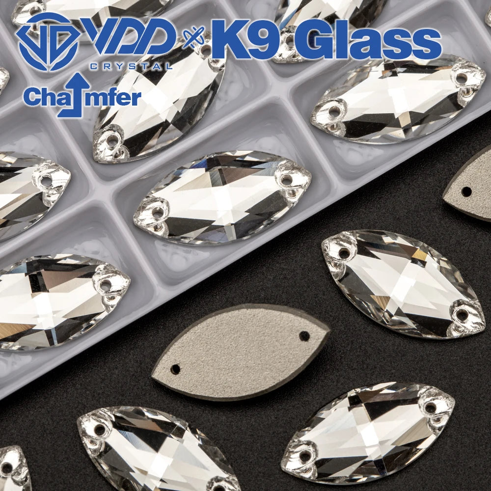 VDD High Quality K9 Glass Sew On Rhinestones Chamfer Sewing Clear Crystal Flatback Stone For Clothes Accessories Wedding Dress