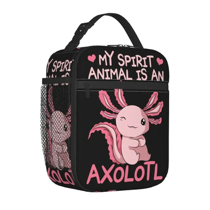 Axolotl In Pocket Insulated Lunch Bags for Women Amphibian Exotic Animal Resuable Thermal Cooler Bento Box Kids School Children