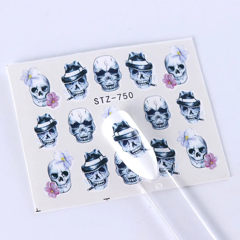 4pcs Clown Skull Bone Nail Stickers Cute Anime Sliders Halloween Water Decals Nail Art Decorations Manicure Wraps LASTZ735-738