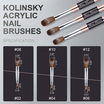 100% Kolinsky Acrylic Nail Art Brush  Handle Nail Art Mink Brush Gel Builder Nail Tools Manicure Brush Drawing Tools