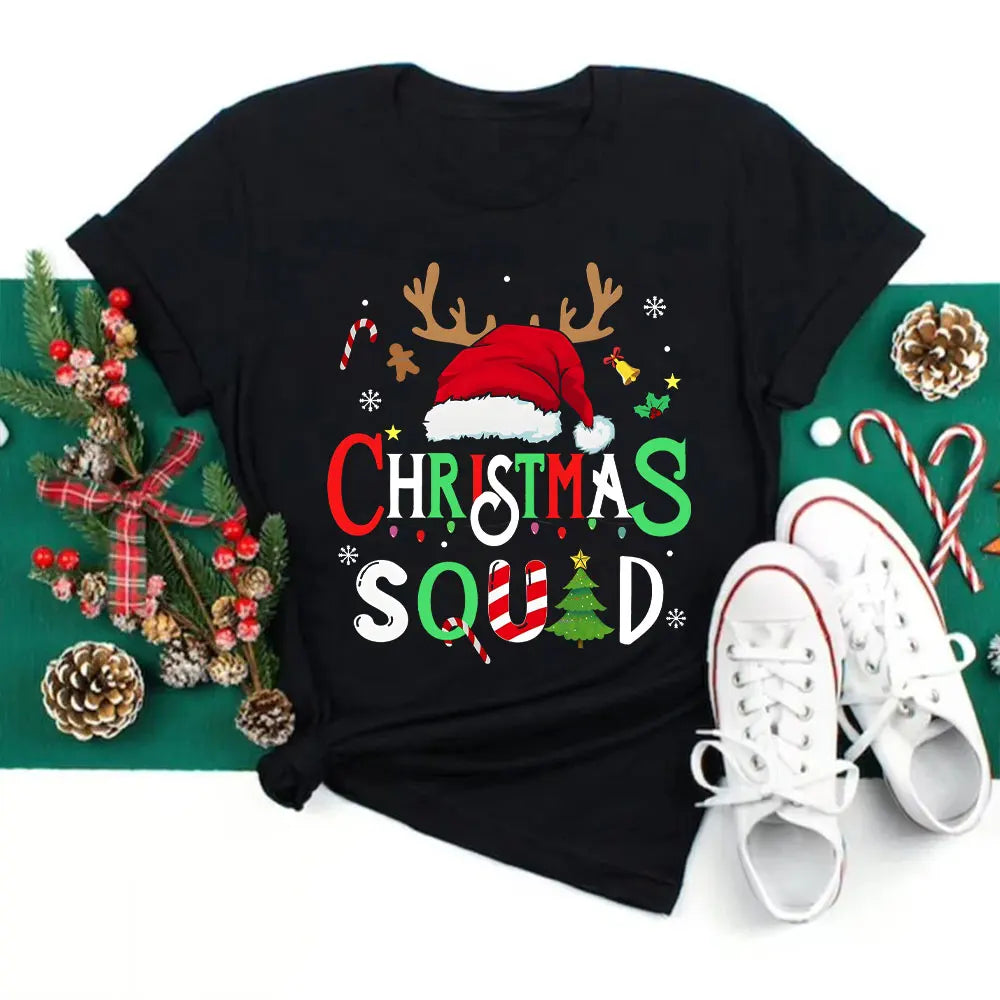 Family Christmas 2024 Squad Tshirts Matching Christmas Santa Reindeer Team Unisex T-shirt Christmas Crew Ladies Tee Female Shirt