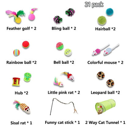 Kitten Toys Variety Pack-Pet Cat Toys Combination Set Cat Toy Funny Cat Stick Sisal Mouse Bell Ball Cat Supplies