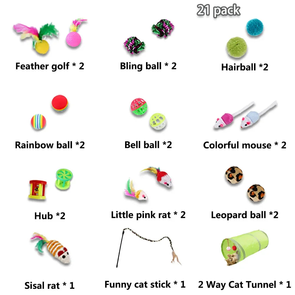 Kitten Toys Variety Pack-Pet Cat Toys Combination Set Cat Toy Funny Cat Stick Sisal Mouse Bell Ball Cat Supplies