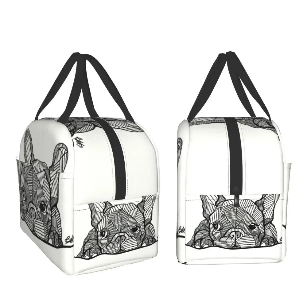 French Bulldog Puppy Facial Insulated Lunch Bag for Work School Picnic Resuable Portable Thermal Cooler Lunch Box for Women Kids