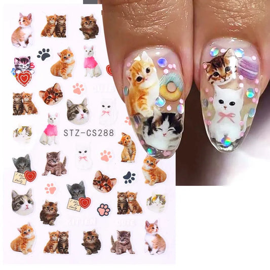 Lovely Cat 3D Nail Decals Cartoon Cute Pink Cat Claw Kitten Self Adhesive Slider Nail Art Sticker Kawaii Animals Manicure Decor