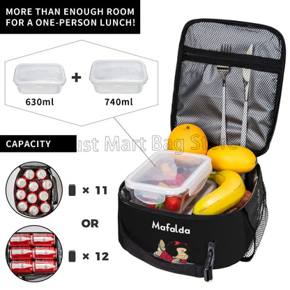 Funny Mafalda Insulated Lunch Bag for Women Kids Resuable Cooler Thermal Lunch Box Portable Bento Tote for Work School Picnic