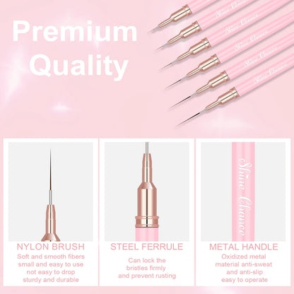 6Pcs Transparent French Stripe Liner Kolinsky Brush 3D Tips Manicure Ultra-thin Line Drawing Pen Brushes Painting Nail Art Tools