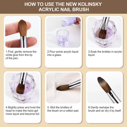 Kolinsky Acrylic Nail Brush Kolinsky Hair Bristles Round Shaped Handle Acrylic Brush Nail Brushes for Acrylic Application Nailar