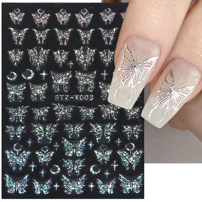 Laser Butterfly Stickers For Nails Holographic Snake Dragon Heart Star Moon Adhesive Sliders 3D Nail Art Decal Decoration LASTZX