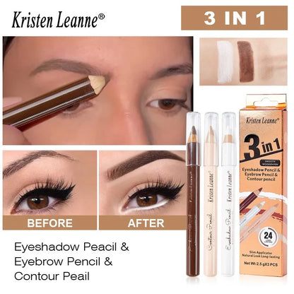 3pcs White Eyeshadow Eyebrow Contour Concealer Wooden Pencil Set Durable Waterproof Matte Nude Brown Eye Shadow Liner Makeup Kit