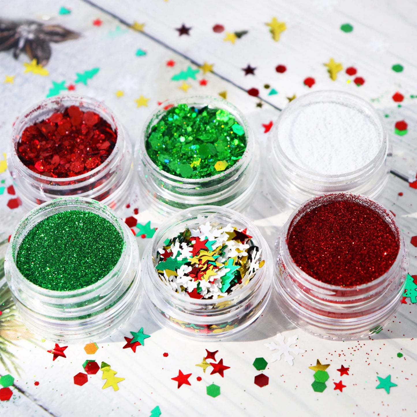 6pcs/set Christmas White Sequins Nail Art Glitter Powder Mermaid Dust Small Flakes Decorations For DIY Nails Glitters