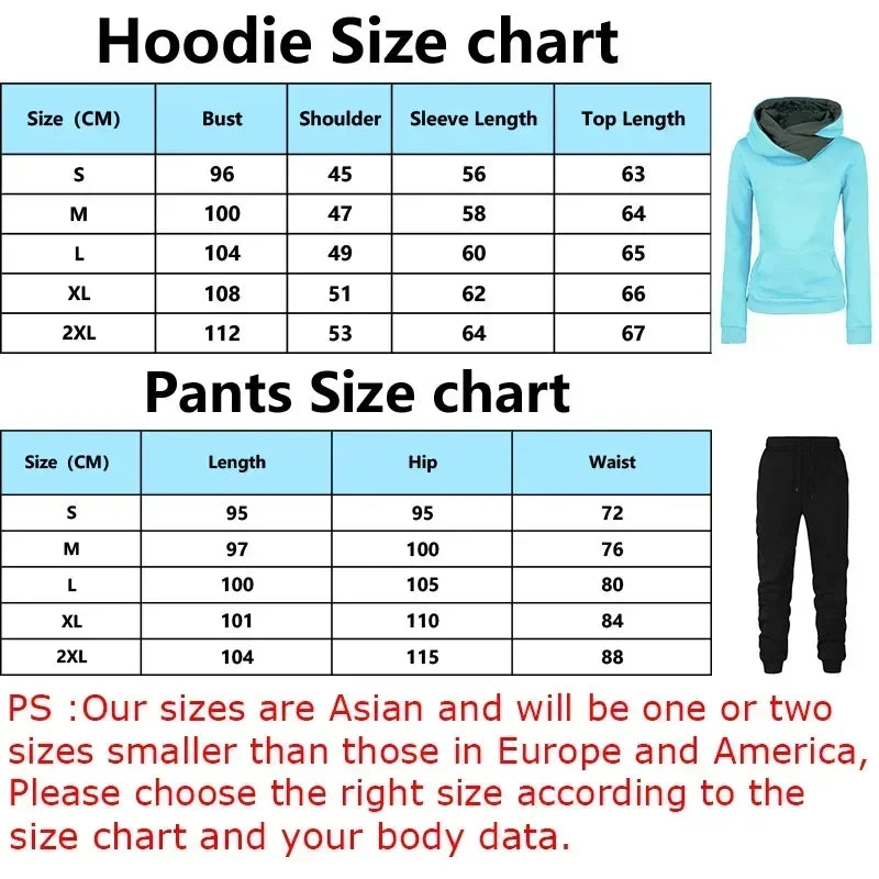 Womens Tracksuit Outfits Autumn Winter Hooded Sweatshirt +Black Sweatpants High Quality Ladies Daily Casual Warm 2 Piece Set