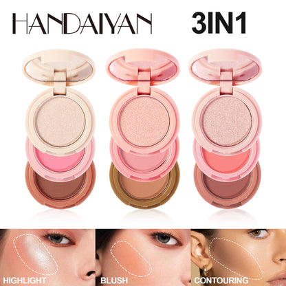 3-In-1 Face Bronzer Highlighter Makeup Palette Matte Pearlescent Blush Contouring Shadow Brighten Three-layer All-in-one Palette